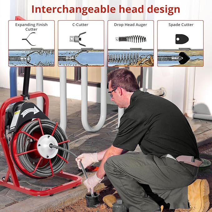 Drain Cleaner Machine, 75 Ft X 1/2 Inch Professional Electric Drain Auger for 1 to 4 Inch Pipes