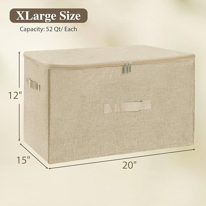 ANMINY 51.9 Qt Storage Bins - 2PC Beige Fabric Boxes