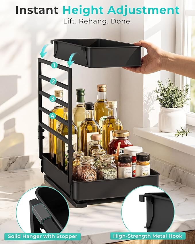 Metal Pull Out Slide Shelf Organizer for Under Sink Organization in Kitchen