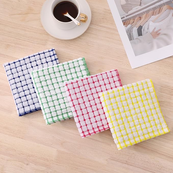 Kitinjoy Cotton 8 Pack Terry Kitchen Dish Cloths, 12 x 12 Inches Super Soft and Absorbent Dish Rags, Quick Drying Dish Towels for Washing Dishes, Mixed Color