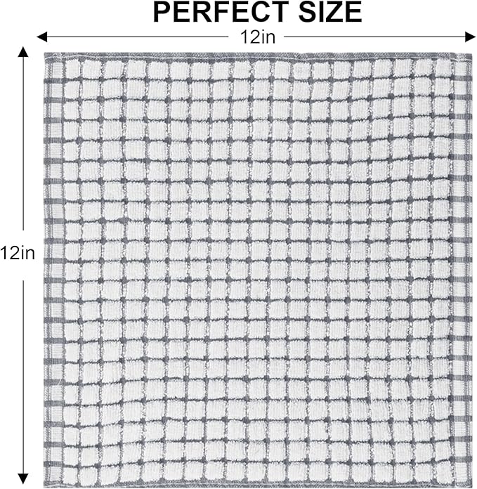 Kitinjoy Cotton 24 Pack Terry Kitchen Dish Cloths, 12 x 12 Inches Super Soft and Absorbent Dish Rags, Quick Drying Dish Towels for Washing Dishes, Mix Color