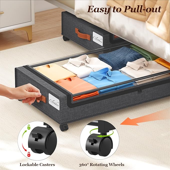 Under Bed Storage with Wheels 2 Pack, Hemp Grey