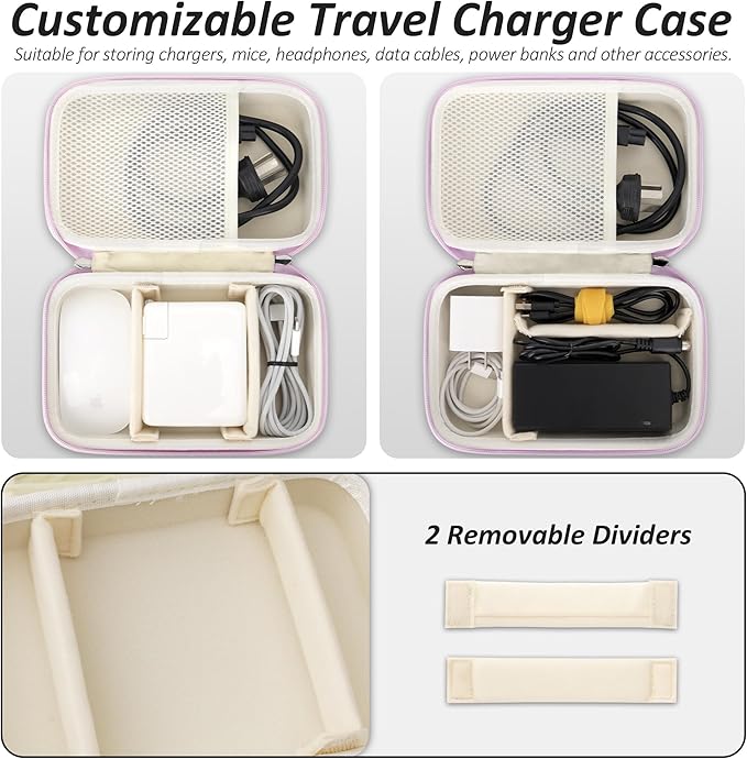 Charger Case for Macbook, Portable Tech Electronic Organizer Bag,Travel Storage Pouch for Laptop Accessories, MacBook Power Adapter, Charging Cords, USB Drives, Power Bank (Purple, XL)