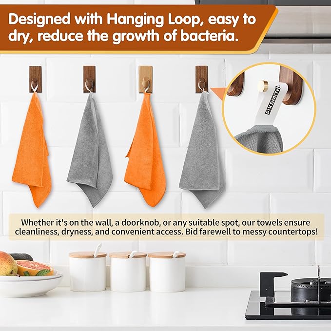 FIXSMITH Microfiber Cleaning Cloth -Pack of 12, Highly Absorbent Cleaning Rags(Grey&Orange), 16"X12" All Purpose Cleaning Towels for Housekeeping, Kitchen, Car, Reusable Microfiber Towels