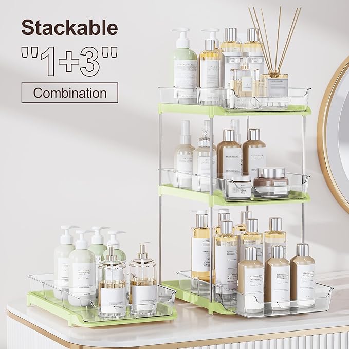 Delamu 2-Tier Multi-Purpose Bathroom Under Sink Organizers and Storage, Stackable Kitchen Pantry Organization