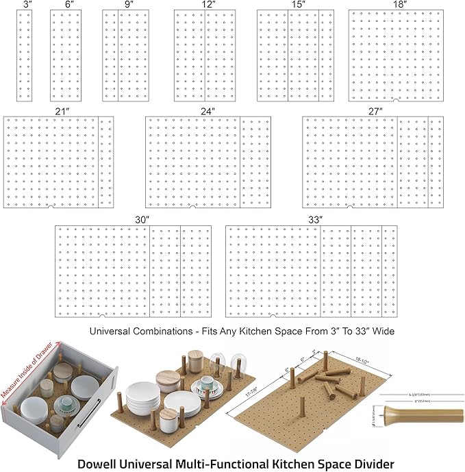 Dowell 4-Piece Wood Pegboard Drawer Divider Organizer Set with 9 Wooden Pegs