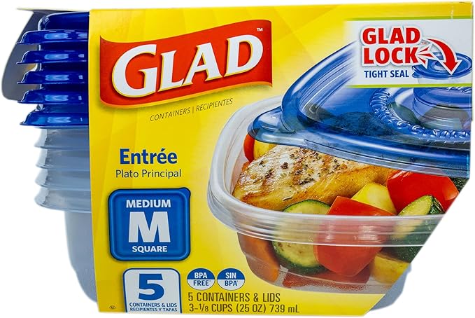 Glad GladWare Entree Food Storage Containers with Lids, Medium Square BPA Free Plastic for Meal Prep and Lunches, Lock Tight Seal