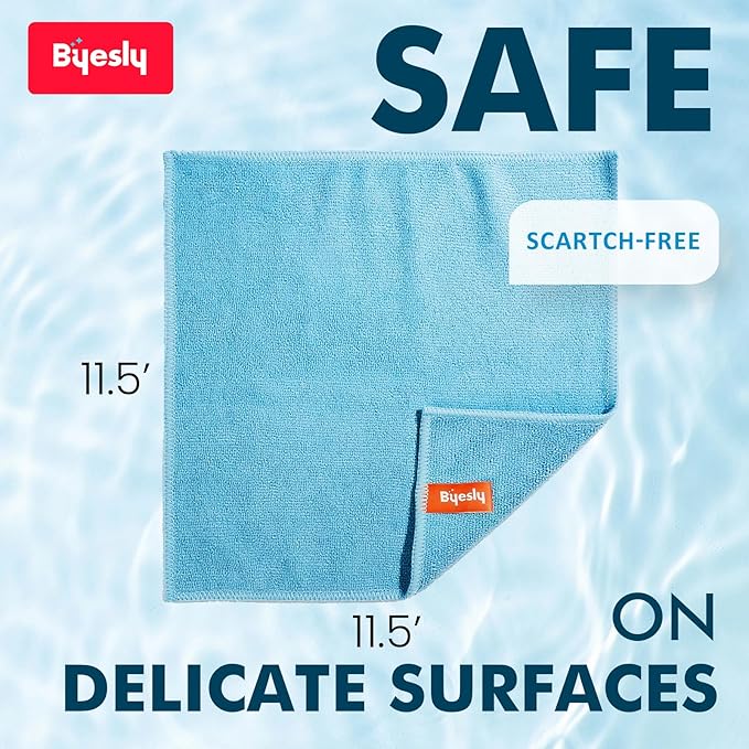 12-Pack Microfiber Cleaning Cloth, 11.5x11.5 Microfiber Towels for Cars, Dishes & House, for Detailers, Chefs & Efficient Home | Scratch-Free, Lint-Free, Ultra Absorbent(Yellow/White/Blue)