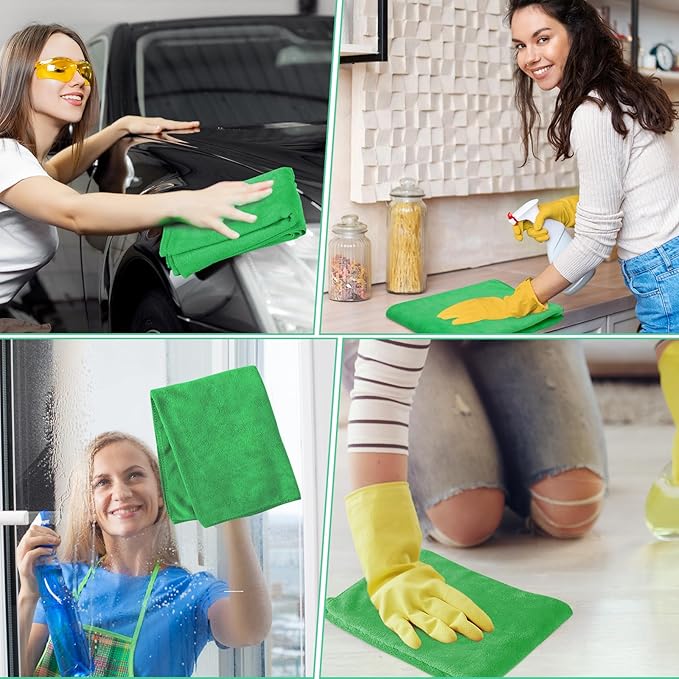 SmoothNovelty 10 Pcs Extra Large Microfiber Cloth 30" x 20" Large Floor Microfiber Towel Reusable Washable Free Lint Free Cloth Rag for Squeegee Mop Floor Window Housekeeping (Green)