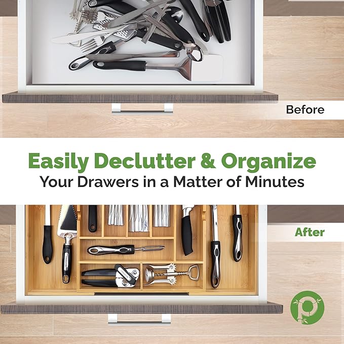 Pristine Bamboo Silverware Organizer, Silverware Tray for Drawer