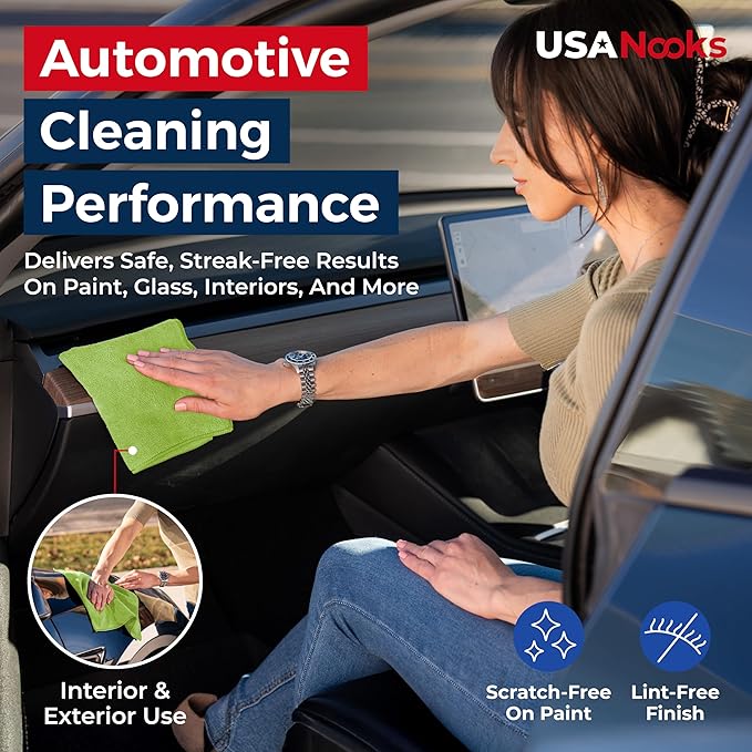USANOOKS Microfiber Cleaning Cloth Light Green - 12 Pcs 12.5"x12.5" - High Performance - 1200 Washes