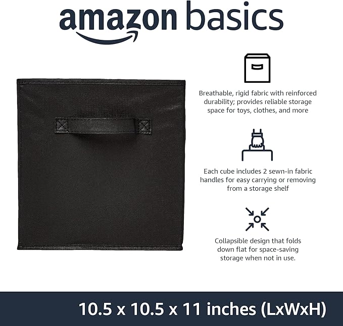 Amazon Basics Collapsible Fabric Storage Bins Organizer with Handles, Sturdy