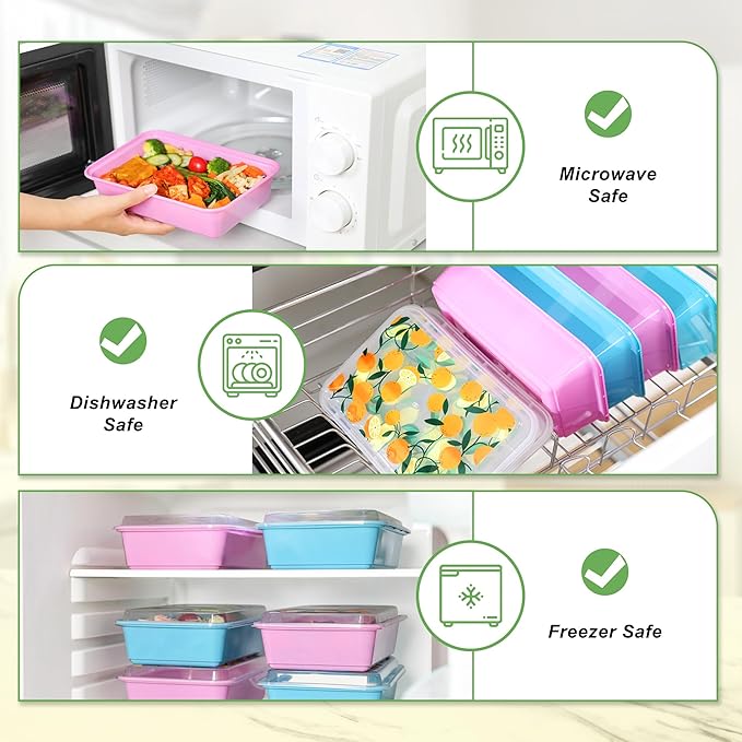 32 Pack 42 oz Meal Prep Containers, Reusable Plastic Food Prep Storage Containers with Printed Lids, Stackable, Leakproof, Microwave & Freezer & Dishwasher Safe,To Go Take Out Box, Bread