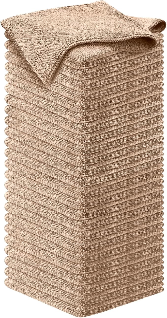 USANOOKS Microfiber Cleaning Cloth - Beige - 50Pcs (12.5x12.5 inch) High Performance - 1200 Washes