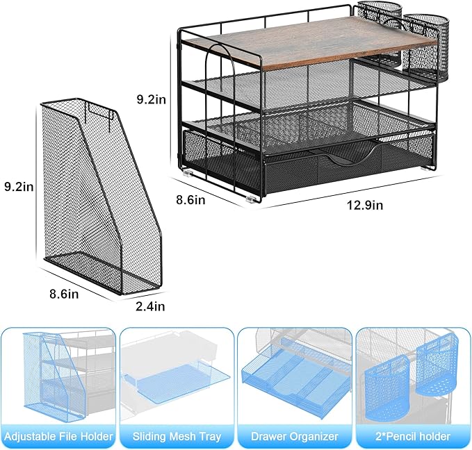 Desk Organizers and Accessories with File Holder, Wood