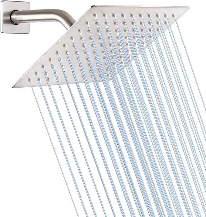 GGStudy Square 6 Inch Stainless Steel Shower Head High Pressure Rainall Shower Head Brushed Nickel Ultra Thin Design-Best Pressure Boosting