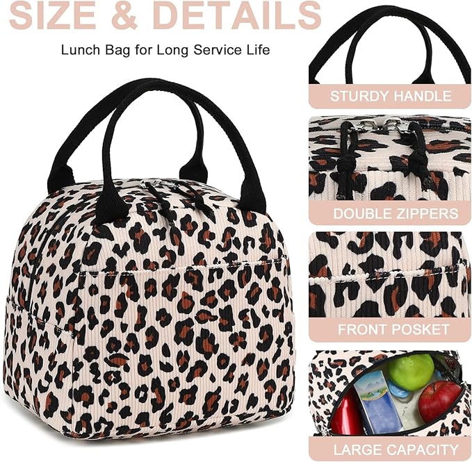 Bluboon Lunch Bag for Women Men Cute Corduroy Lunch Tote Bags Reusable Insulated Lunch Box Large Capacity Reusable Insulated Cooler for Work Picnic or Travel