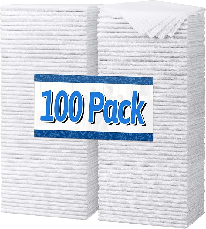 FIXSMITH White Microfiber Cleaning Cloth, Pack of 100, 11.5"X11.5" Cleaning Rags for Housekeeping and Kitchen, Reusable Shop Towels, Microfiber Towels for Cars, Lint Free, Scratch-Free
