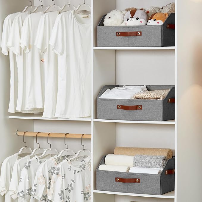 Closet Organizers and Storage, Linen Trapezoid Storage Bins with Handles, Gray