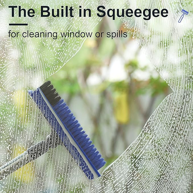 2 in 1 Floor Scrub Brush Grout Brush with 57.8" Long Handle,120°Rotatable Shower Tile Grout Scrubber,V-Shaped Corner Brush for Hard to Reach Areas (Blue)