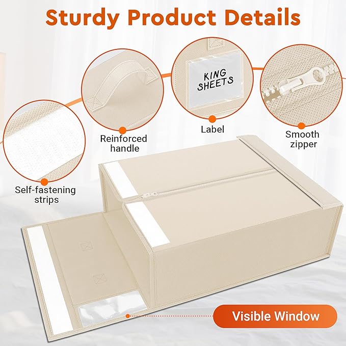 6 Pack Bed Sheet Closet Organizers and Storage, Beige