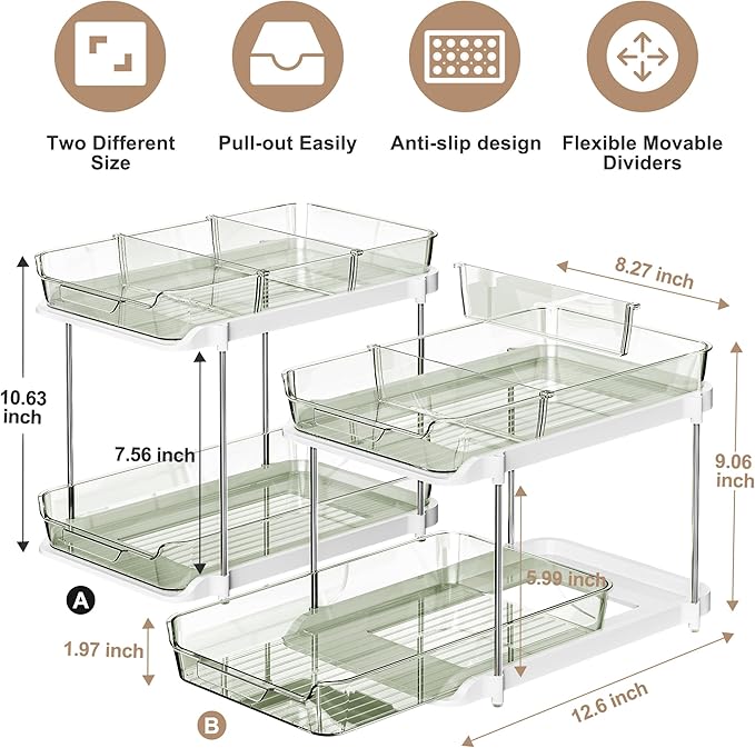 Delamu 2-Tier Multi-Purpose Bathroom Under Sink Organizers and Storage, Stackable Kitchen Pantry Organization