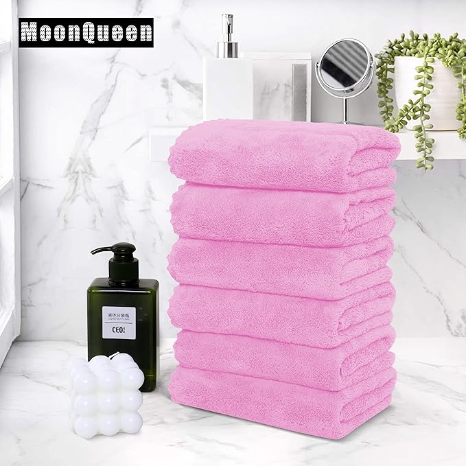 MOONQUEEN 18 Pack Premium Hand Towels - Quick Drying - Microfiber Coral Velvet Highly Absorbent Towels - Multipurpose Use as Hotel, Bathroom, Shower, Spa, Hand Towel 16 x 28 inches (Frozen Berry)
