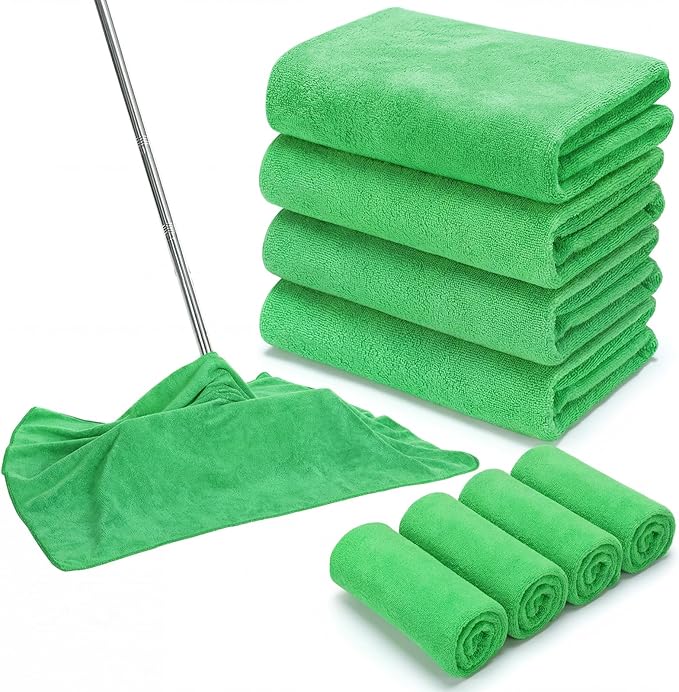 SmoothNovelty 10 Pcs Extra Large Microfiber Cloth 30" x 20" Large Floor Microfiber Towel Reusable Washable Free Lint Free Cloth Rag for Squeegee Mop Floor Window Housekeeping (Green)