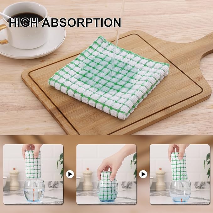Kitinjoy Cotton 16 Pack Terry Kitchen Dish Cloths, 12 x 12 Inches Super Soft and Absorbent Dish Rags, Quick Drying Dish Towels for Washing Dishes, Mixed Color