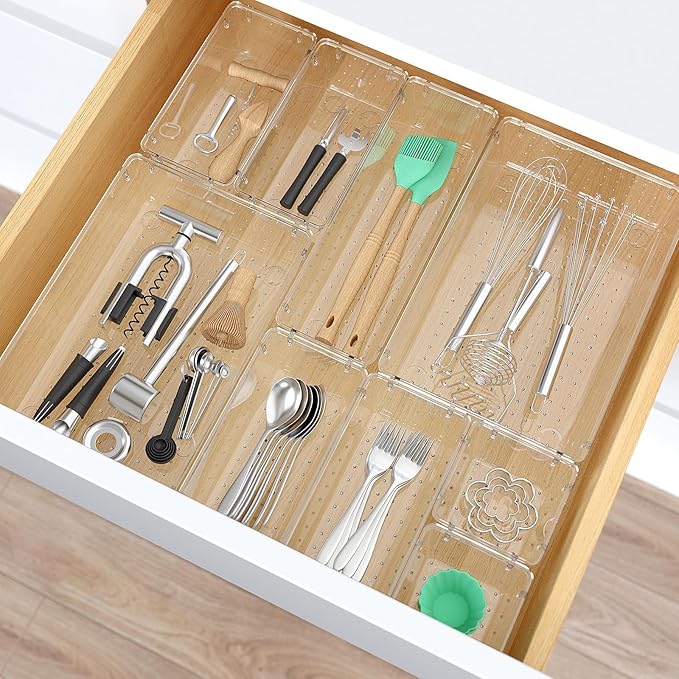 7 PCS Clear Plastic Drawer Organizers Set, Gadgets and Office Accessories