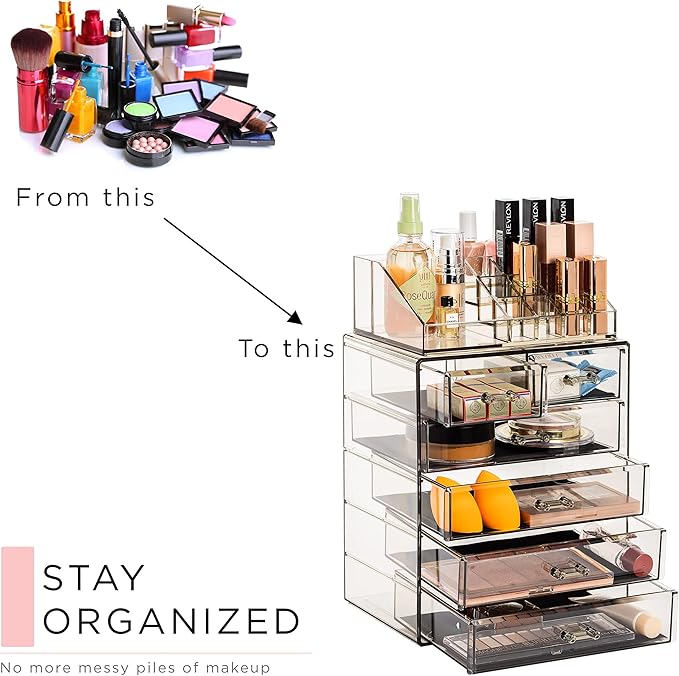 Sorbus Acrylic Makeup Organizer Set, 6-Drawer Vanity & Countertop Cosmetic Storage with Small & Wide Compartments