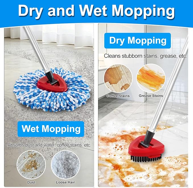 Mop Replacement Heads for O Cedar RinseClean 2 Tank System,2 Microfiber Mop Head Refills,1 Scrubber mophead and 1 Mops Base Combo Set for O-Cedar 2 Tank,MOp Replace Heads for Wet/Dry Floor Cleaning