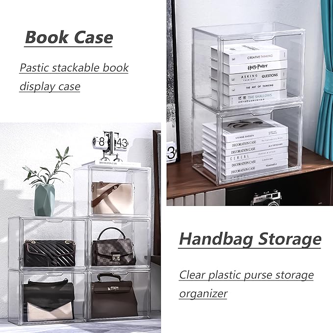 Acrylic Box Display Case, Clear Plastic Stackable Storage Bins with Magnetic Attraction Lid, Showcase for Cosmetic, Large Figures Collectibles (5 Pack