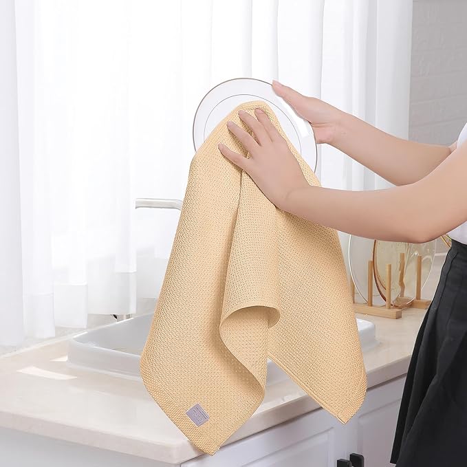 Homaxy 100% Cotton Waffle Weave Kitchen Dish Towels, Ultra Soft Absorbent Quick Drying Cleaning Towel, 13 x 28 Inches, 4-Pack, Apricot