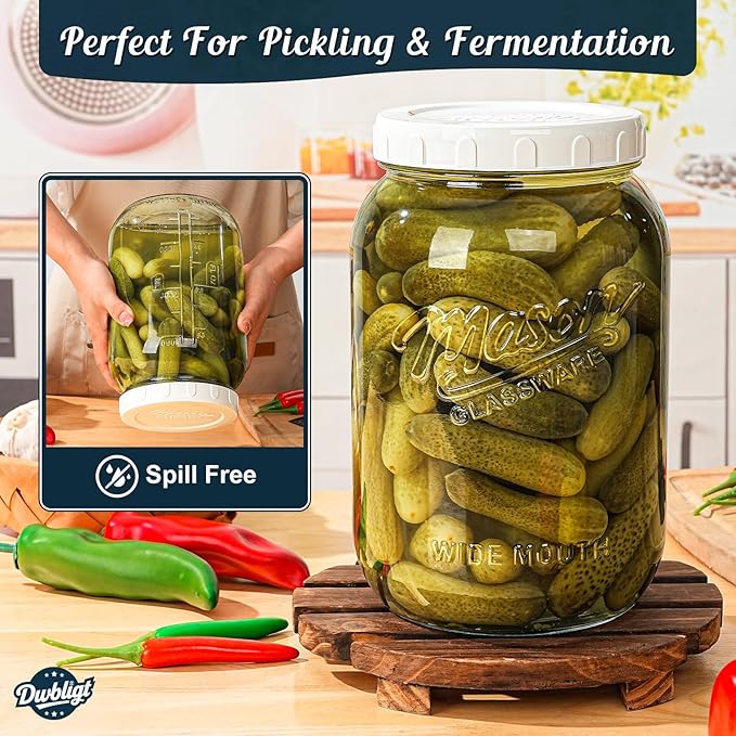 2 Pack Wide Mouth Mason Jars with Airtight Lid and Silicone Ring - 1 Gallon Large Glass Containers for Food Storage like Flour Sugar, Sun Tea, Kombucha, Refrigerator Safe Fermentation Jar
