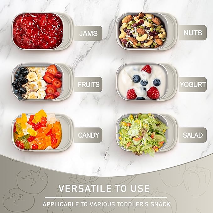 HaWare Stainless Steel Snack Containers for Toddlers and Kids, 8 oz Leak Proof Food Storage Containers with Khaki Silicone Lids, Stackable Small Metal Lunch Box for Daycare and School- 3 Packs