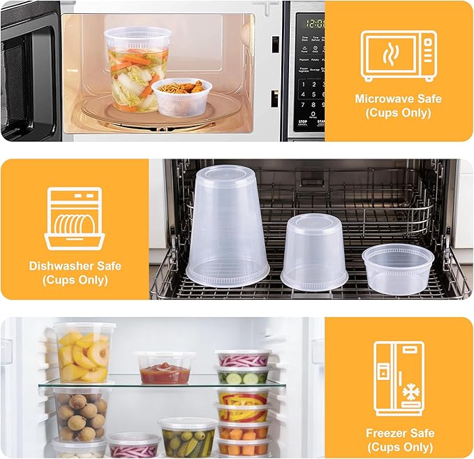 BYSNOW 60 Sets Deli Containers with Lids, 32/16/8 oz X 20 Set Each, Leak-Proof & BPA Free Airtight Stackable Takeout Plastic Food Storage Containers