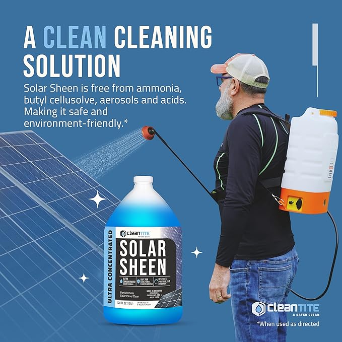 Solar Panel Cleaner 1 Gallon (Makes 512 G) - Super Concentrated Cleaning Solution for Glass, Metal, Wood & Plastic - Remove Oil