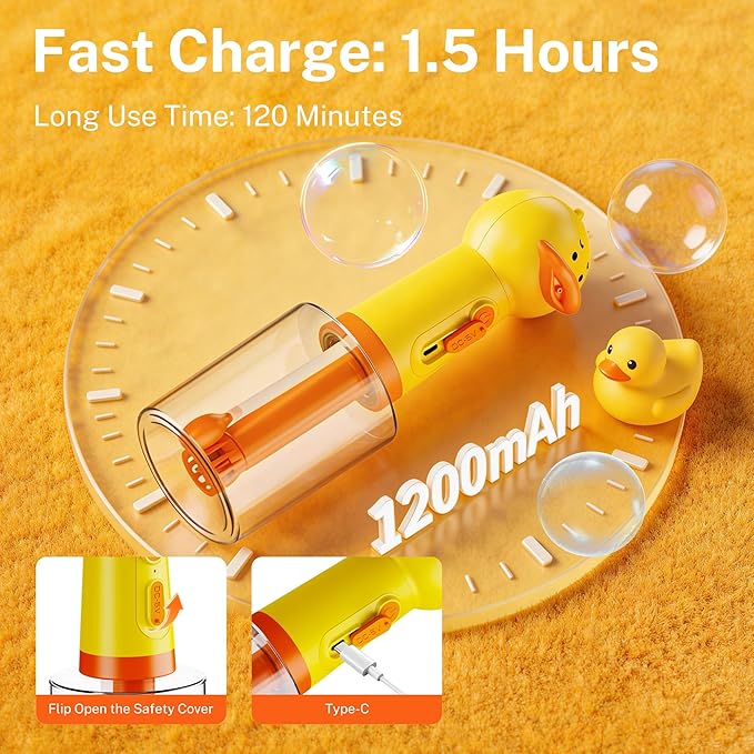 Electric Duck Foam Sprayer with Automatic Foaming Soap Dispenser, Rechargeable Dog Shampoo Dispenser, Suitable for Dog Bath, Kitchen and Pet Cleaning,10.08 × 3.27 × 3.27 inch