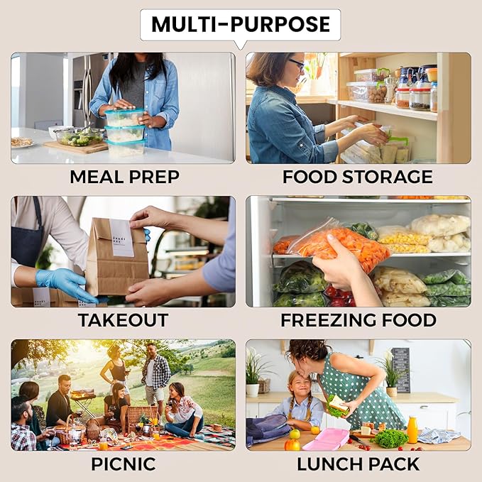 Klex 38 Oz, 50 Sets Meal Prep Containers with Airtight Lids, BPA Free, Reusable Plastic Food Container, 38 oz, Rectangular, Black/Clear, 50 Sets