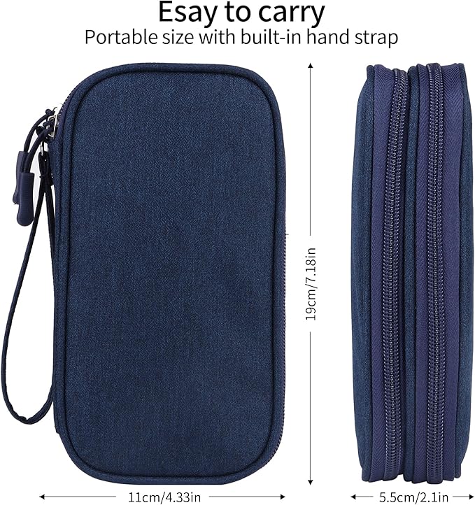 JIAKAI Travel Cable Organizer Electronics Accessories Bag for Charger, Phone, memory card,Travel Gadget Bag-Blue