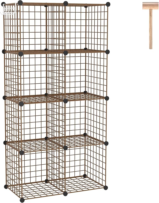 C&AHOME Wire Cube Storage, 8 - Cube Organizer Metal C Grids, Modular Shelves Units, Closet Organizer, Ideal for Home, Office, Living Room, 24.8" L x 12.4" W x 48.4" H, Brown UWCS3008R