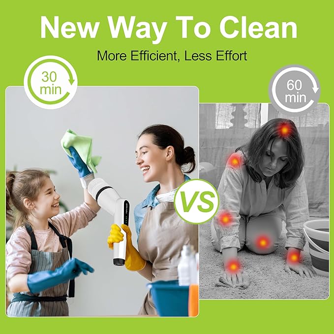 Electric Scrubber Brush, IPX7 Electric Scrubber for Shower, Electric Cleaning Brush Scrubber with 7 Replaceable Brush Heads & Retractable Handle, 2-Speed Adjustable Spin Cleaning Brush