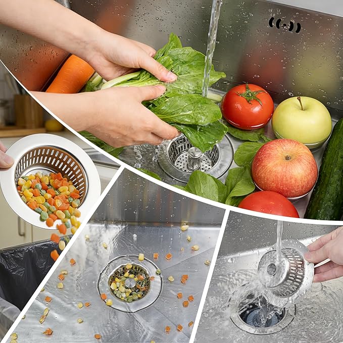 Hibbent Upgraded 3 in 1 Kitchen Sink Drain Strainer and Stopper Combo Assembly Kit, Stainless Steel Larger Anti-Clogging Basket