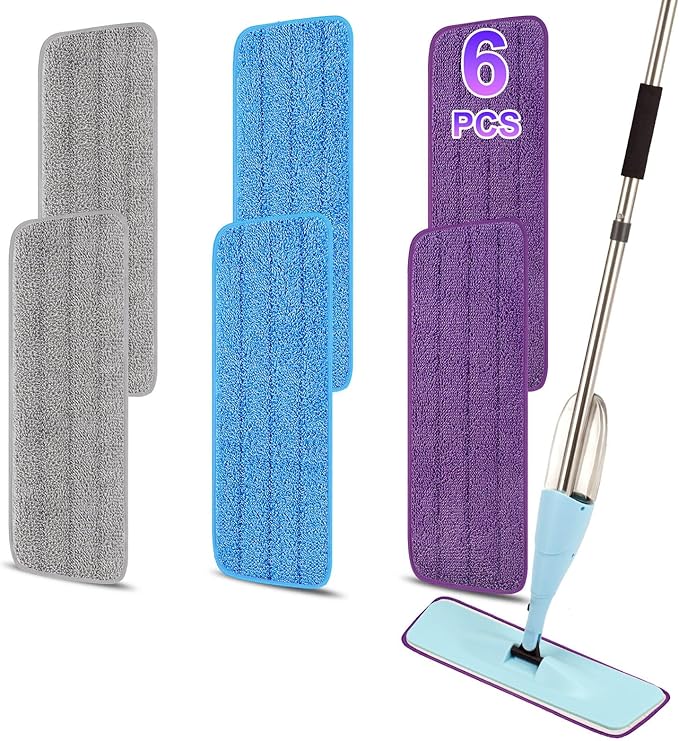 6 Pack 16.5 inch Reusable Mop Pads Microfiber Spray Mop Replacement Heads for Wet/Dry Mops Compatible with Bona Floor Care System