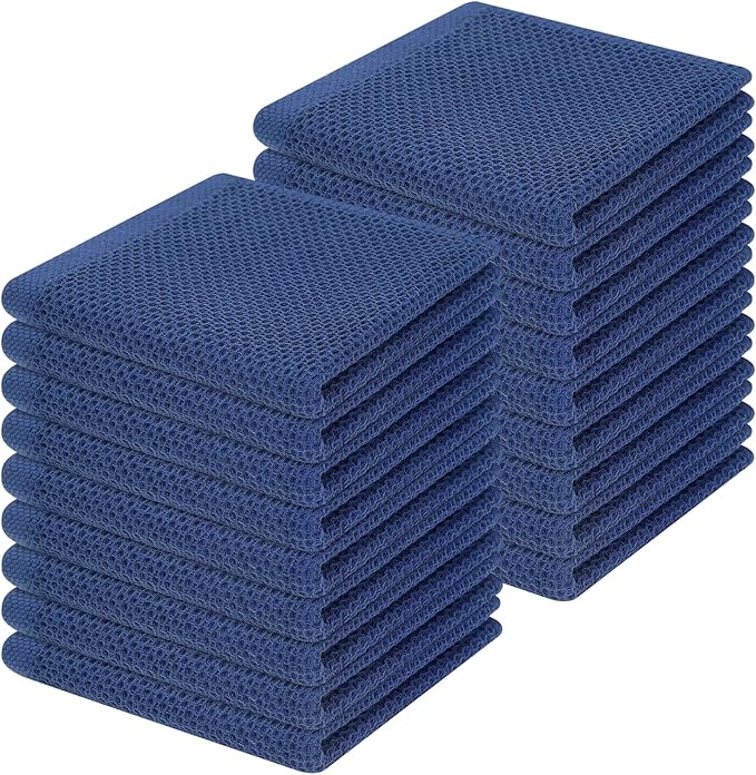 Homaxy 100% Cotton Waffle Weave Kitchen Dish Cloths, Ultra Soft Absorbent Quick Drying Dish Towels, 12 x 12 Inches, 18-Pack, Navy Blue