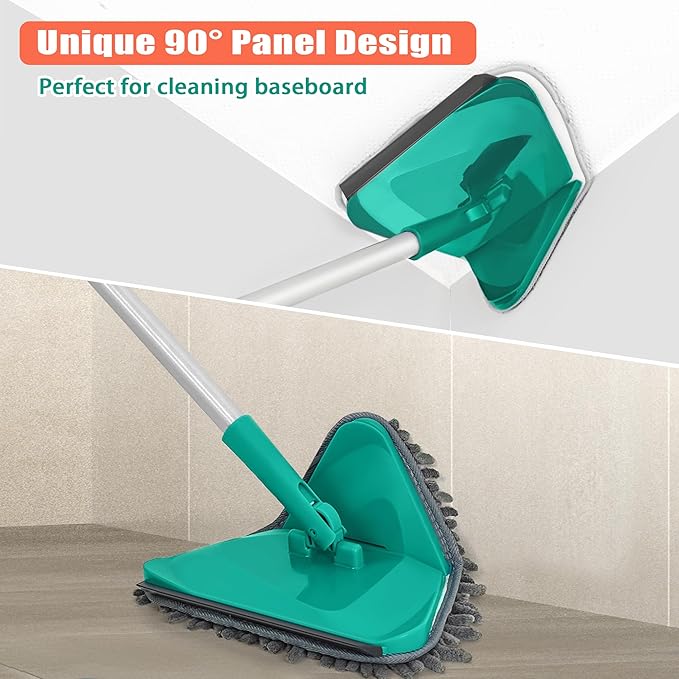 JEHONN Wall Cleaner Mop with Long Handle 82 Inches, 3-in-1 Ceiling Cleaning Tool Duster with 6 Replacement Microfiber Chenille Pads for Painted Walls, Baseboard, Window, Floor (Green)