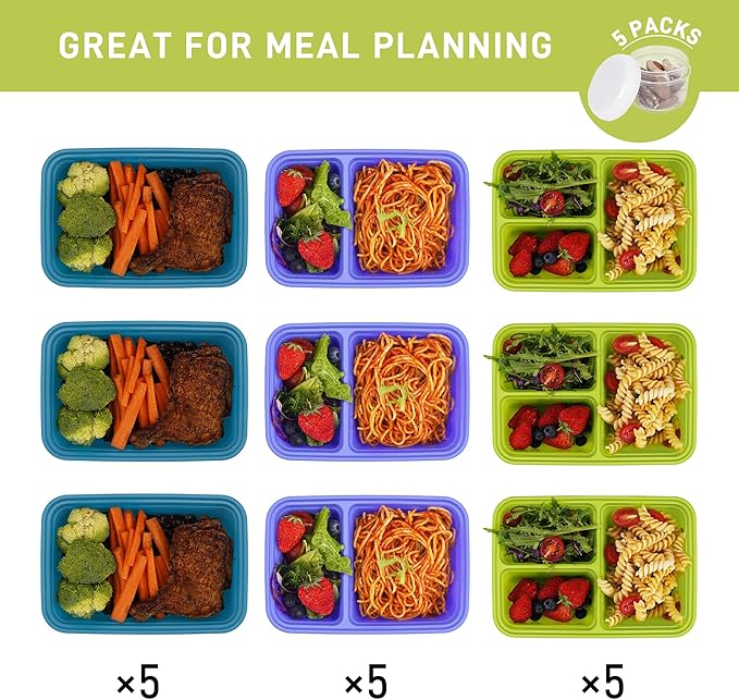 LISI 100-Piece Meal Prep Containers, 33oz Large Food Storage Containers with lids with 1, 2, 3-Compartment, Freezer Safe To-Go/Take-Out Boxes