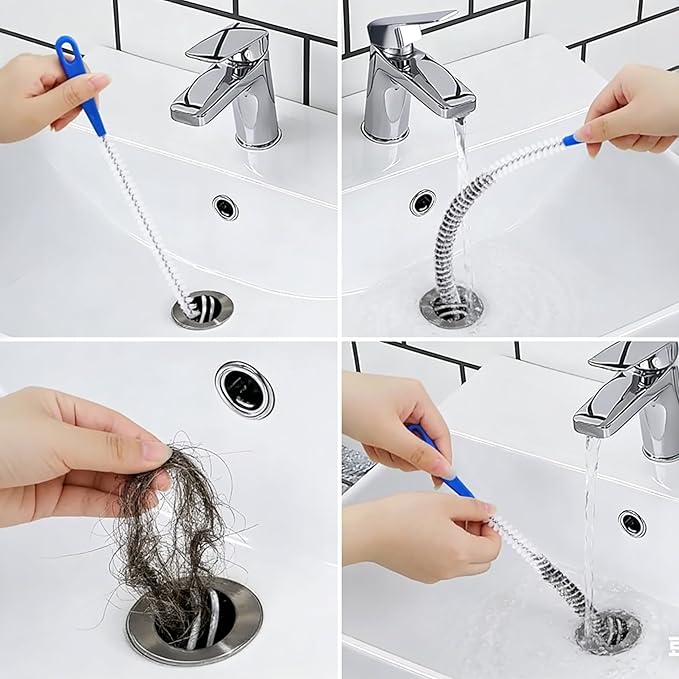 Drain Snake, 79In Flexible Double Ended Hair Clog Remover Brush with Nylon Bristles for Shower Sink Drain Cleaning, 4-Pack Tool Set