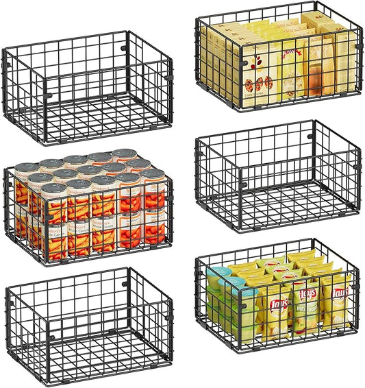 X-cosrack Metal Wire Basket Pantry Baskets Foldable Cabinet Organizers with Handles-6 Pack-12"x9"x6", Food Storage Freezer Organizer Bins for Kitchen Bathroom Laundry Closet Garage - Patent Design
